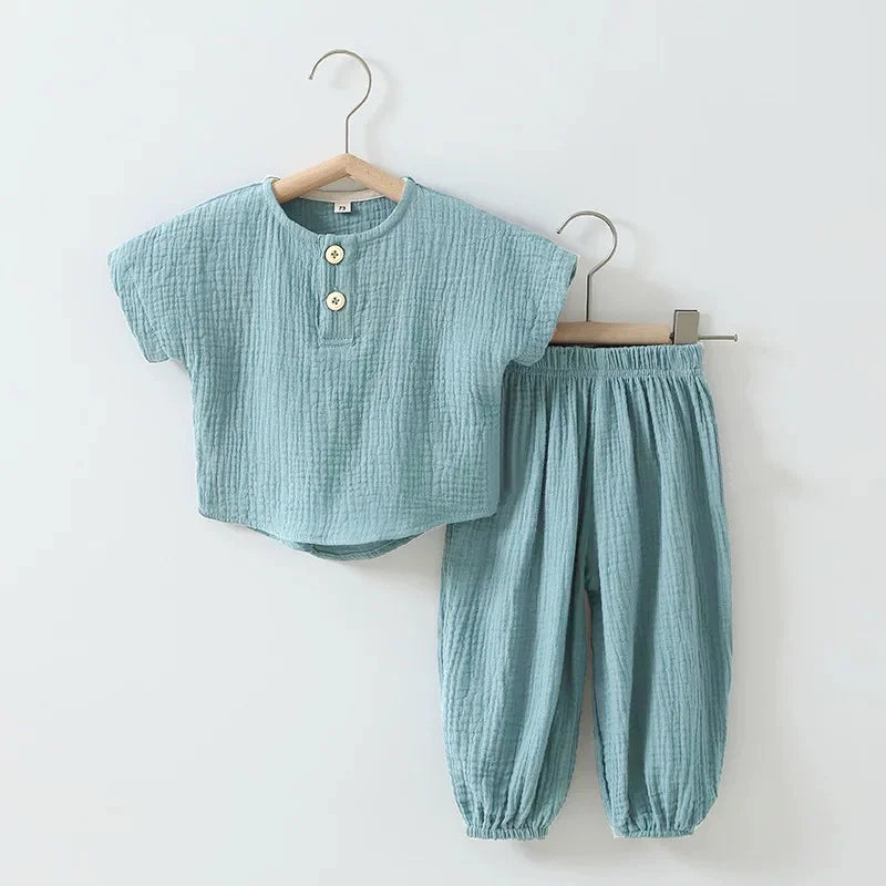 Organic Cotton Boys Summer Outfit Short Sleeve Tshirt and Pants Set Toddler Baby Clothes