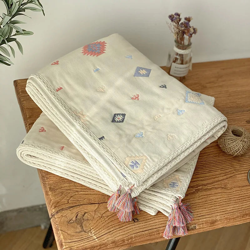 Organic Cotton Baby Blanket 6-layer Muslin Stroller Kids Children Bedding Newborn Baby items Bohemian Blankets Baby Bed Linen