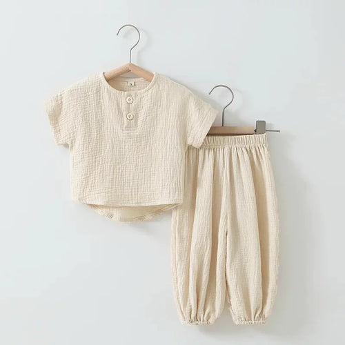 Organic Cotton Boys Summer Outfit Short Sleeve Tshirt and Pants Set Toddler Baby Clothes