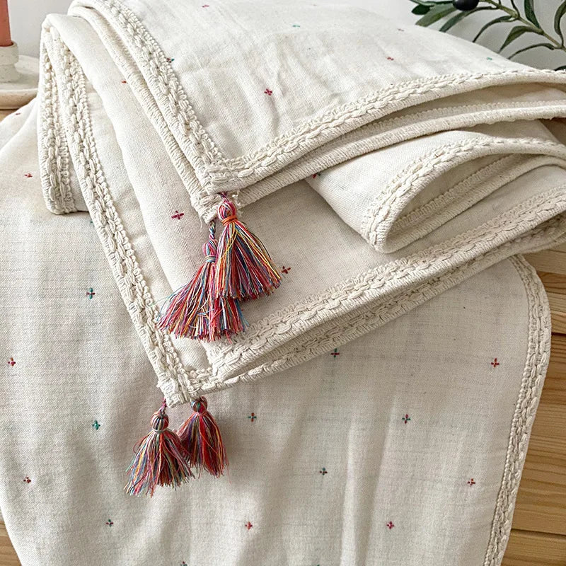 Organic Cotton Baby Blanket 6-layer Muslin Stroller Kids Children Bedding Newborn Baby items Bohemian Blankets Baby Bed Linen