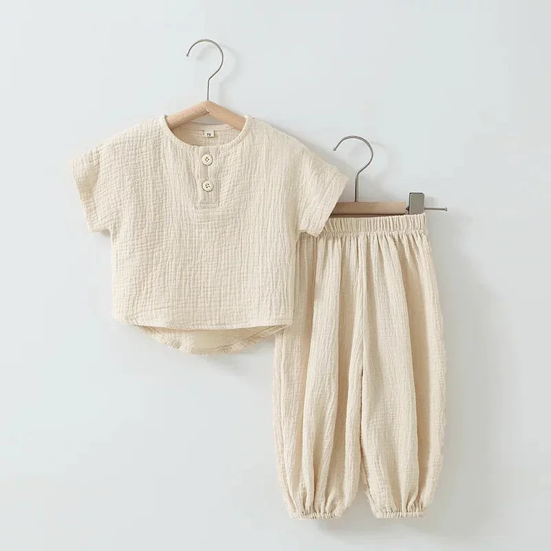 Organic Cotton Boys Summer Outfit Short Sleeve Tshirt and Pants Set Toddler Baby Clothes
