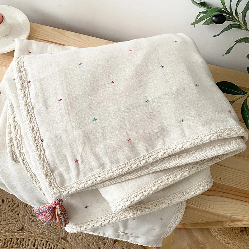 Organic Cotton Baby Blanket 6-layer Muslin Stroller Kids Children Bedding Newborn Baby items Bohemian Blankets Baby Bed Linen